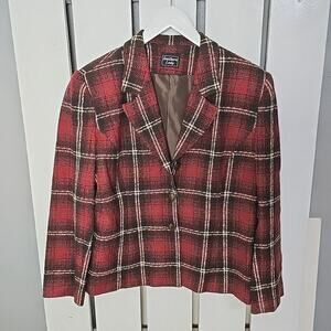 Southern Lady Red Brown Plaid Suit Blazer Jacket Size 14 Old Money Countryside